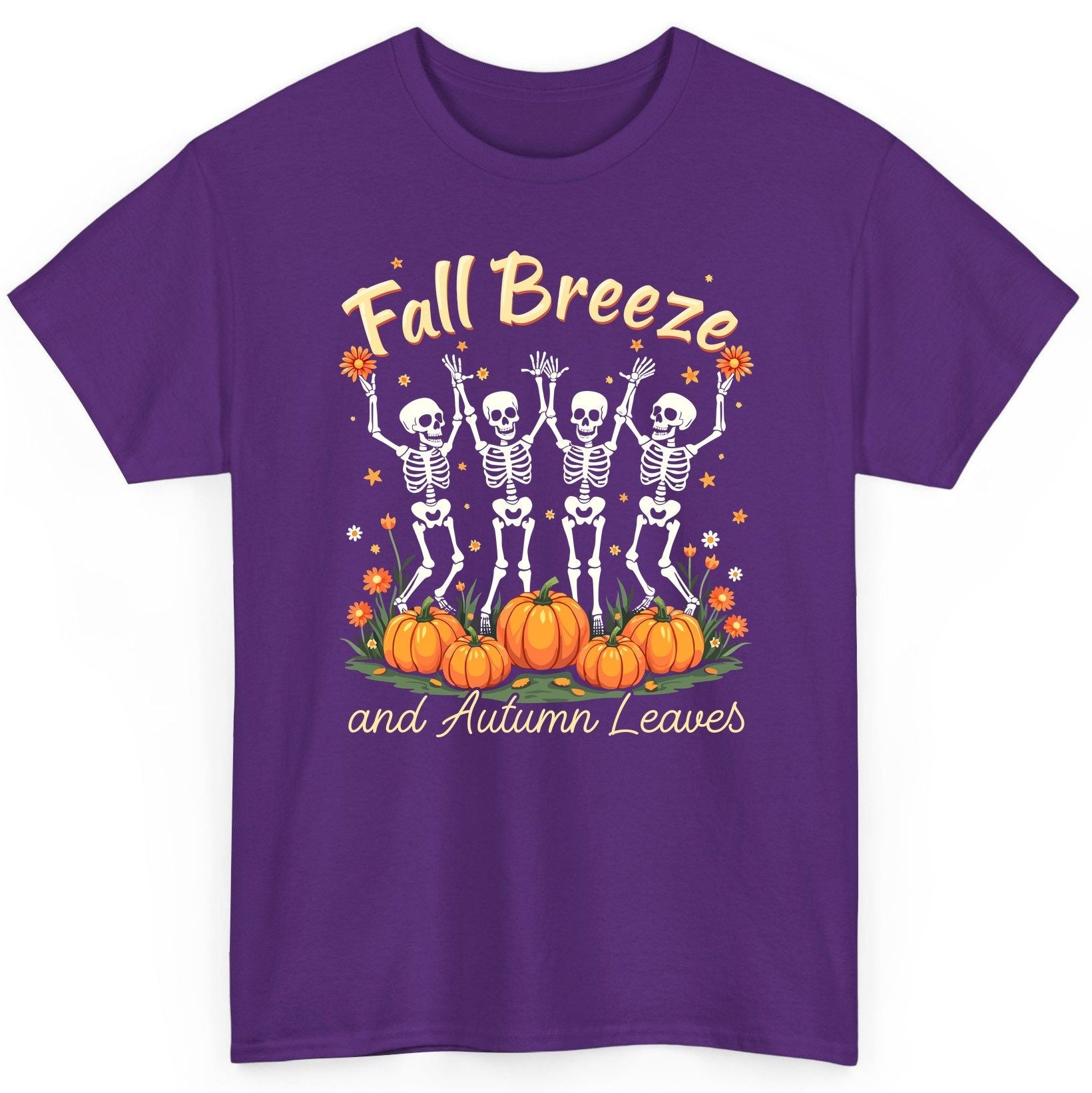 Fall Breeze and Autumn Leaves dancing skeletons T-Shirt Purple product mockup