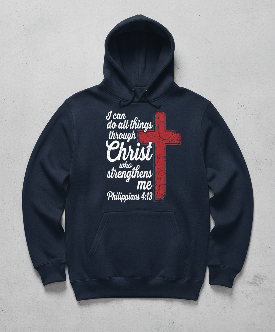 Philippians 4:13 I Can Do All Things Through Christ Christian Faith Hoodie - Navy