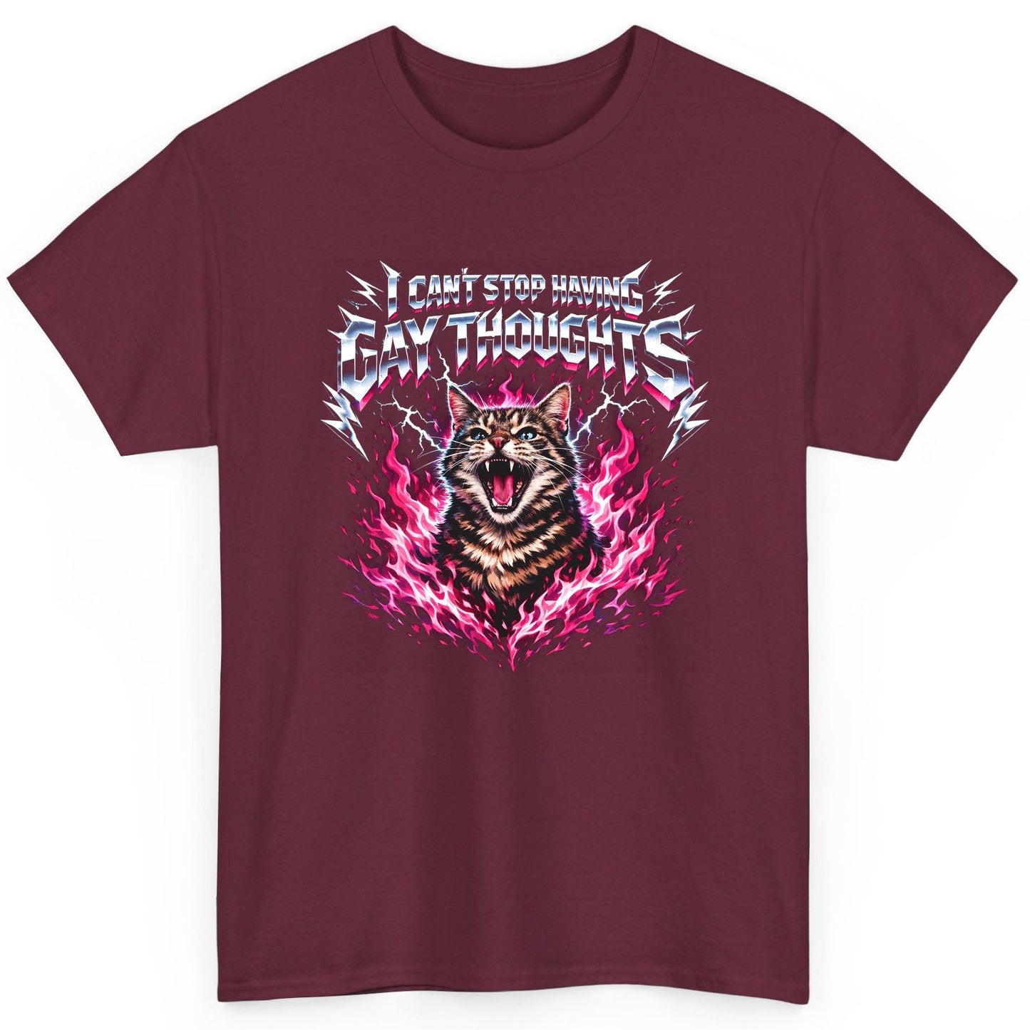 I Can't Stop Having Gay Thoughts cat T-Shirt Maroon product mockup