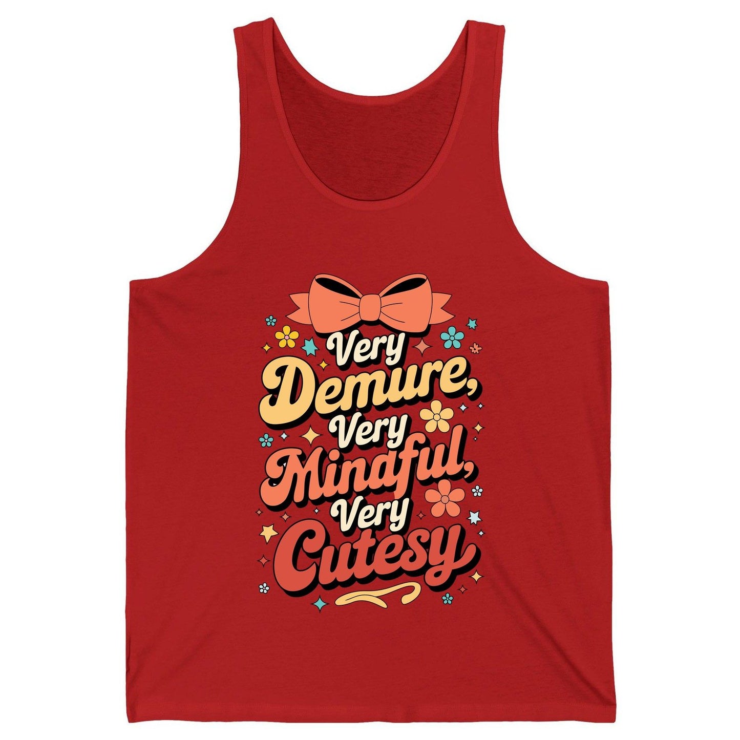 Very Demure, Very Mindful, Very Cutesy positive affirmations Tank Top Red product mockup