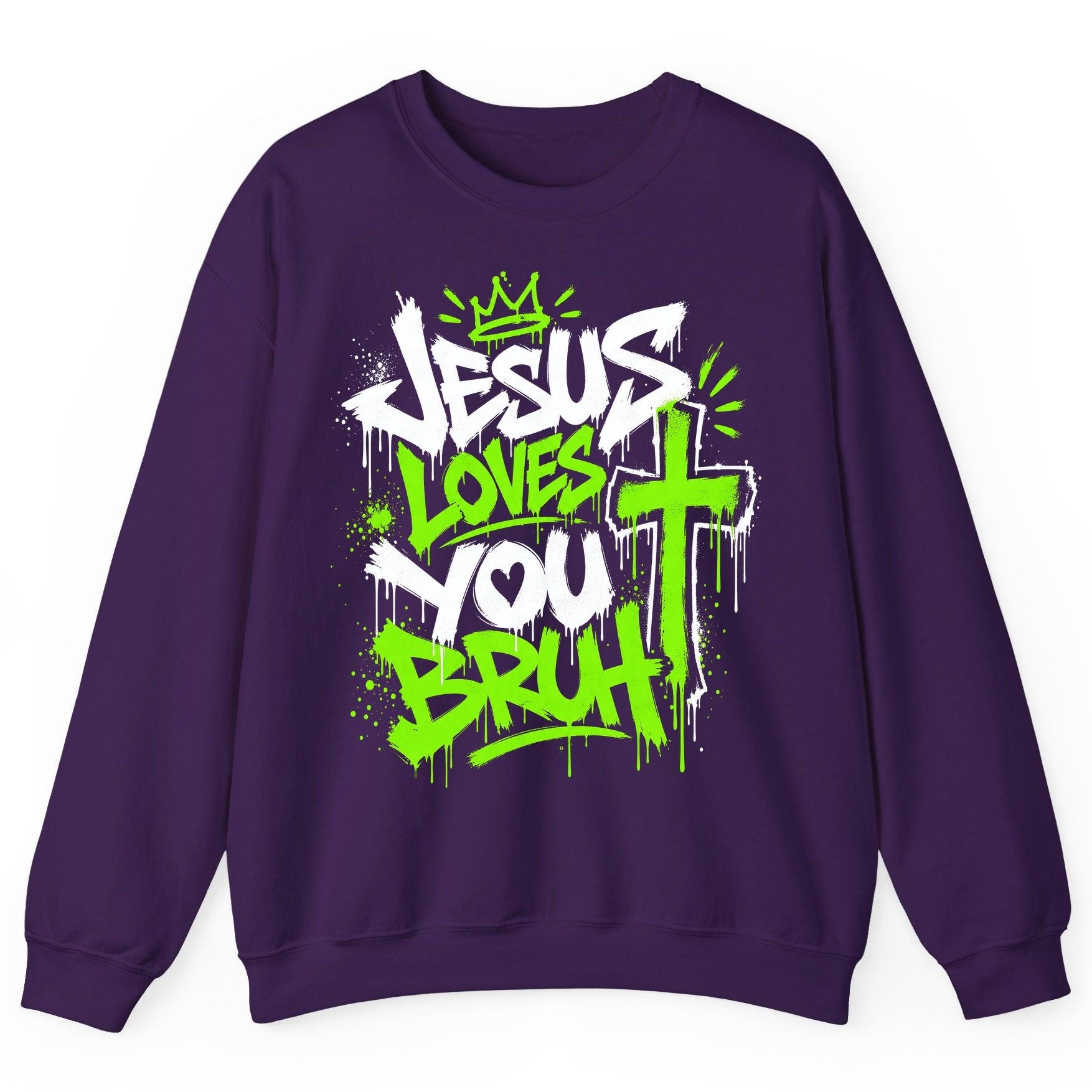 Jesus Loves You Bruh Christian Sweatshirt - product mockup - Purple