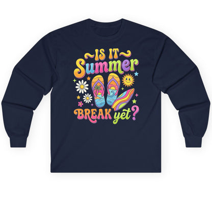 Is It Summer Break Yet Retro Vacation Long Sleeve Tee - product mockup - Navy