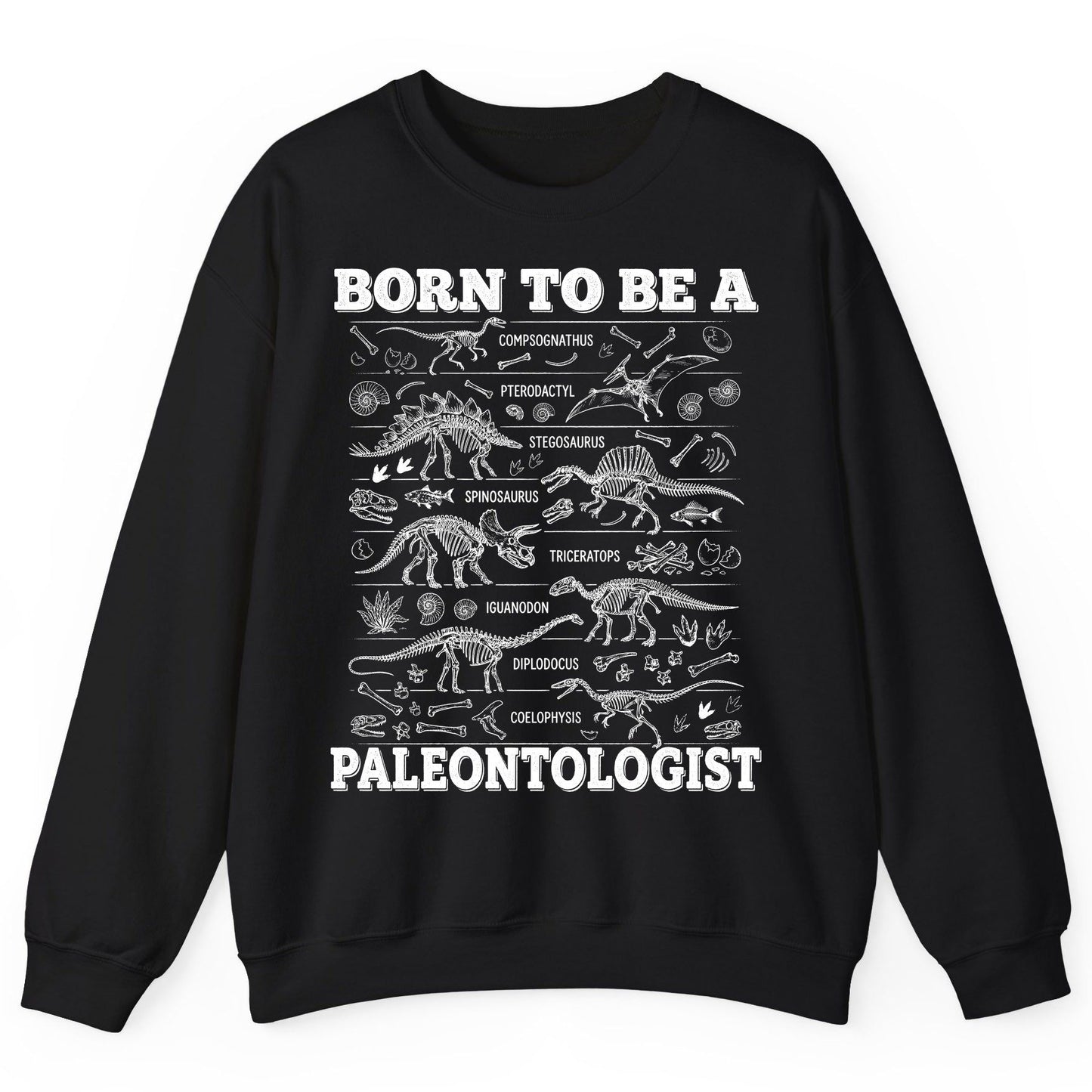 Born to Be a Paleontologist dinosaur skeletons Sweatshirt Black product mockup