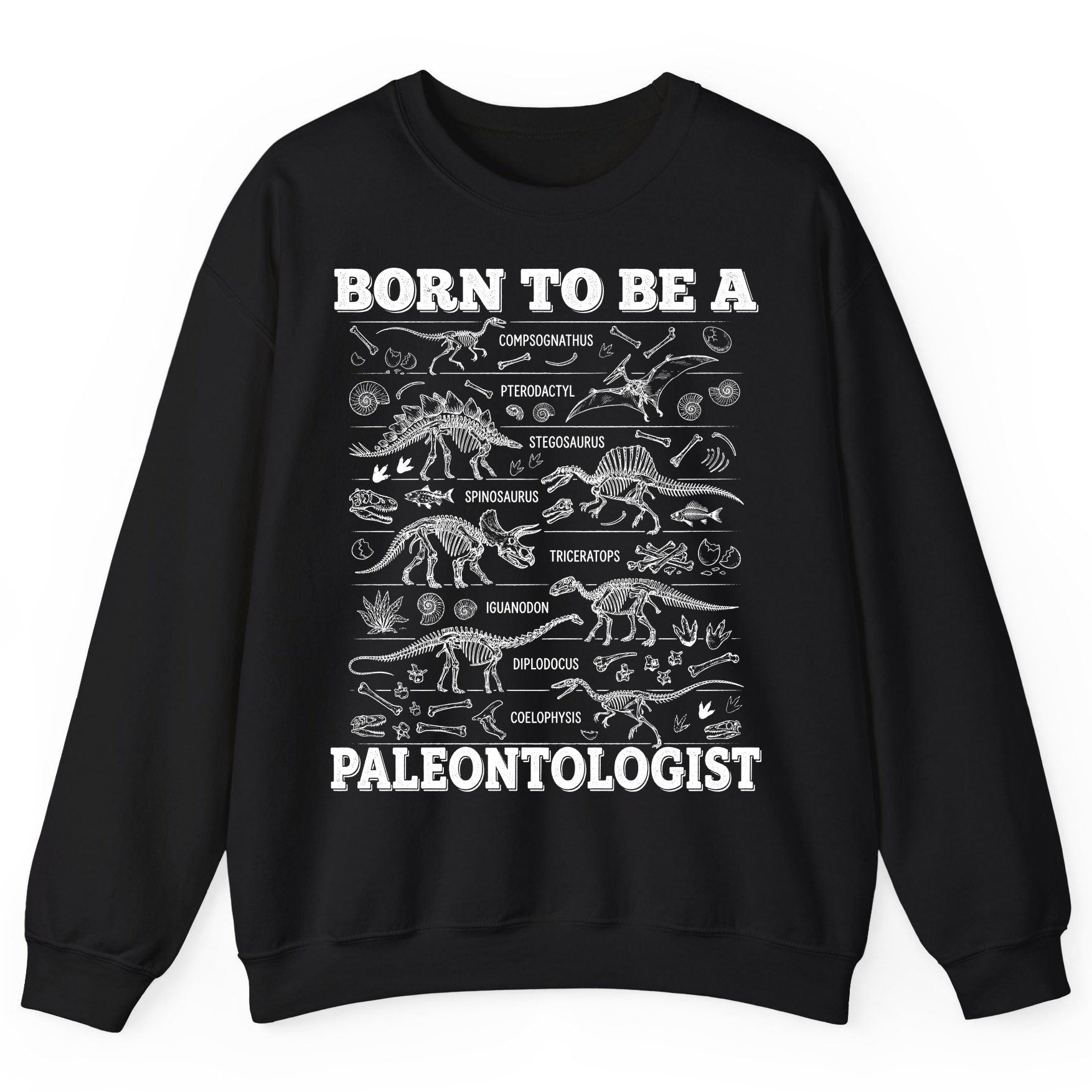 Born to Be a Paleontologist dinosaur skeletons Sweatshirt Black product mockup