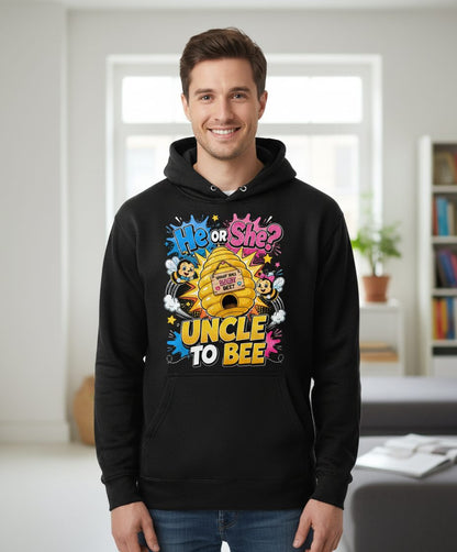 Uncle to Bee Gender Reveal Hoodie - product mockup - Black
