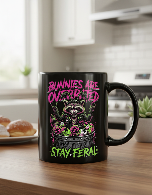 Punk Rock Raccoon Bunnies Are Overrated Black Mug - Black