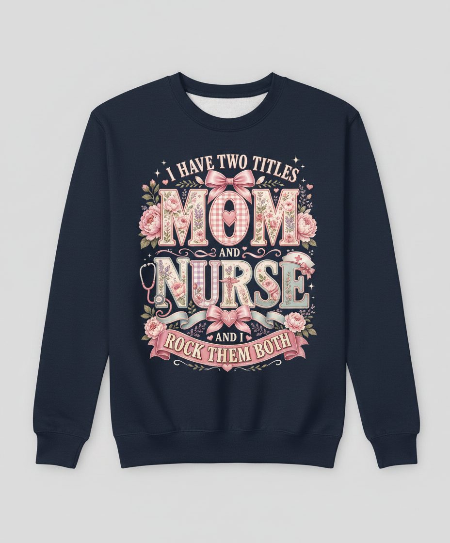 I Have Two Titles Mom and Nurse and I Rock Them Both Sweatshirt - product mockup - Navy