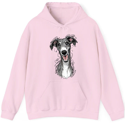 Smiling Greyhound Caricature greyhound Hoodie Light Pink product mockup