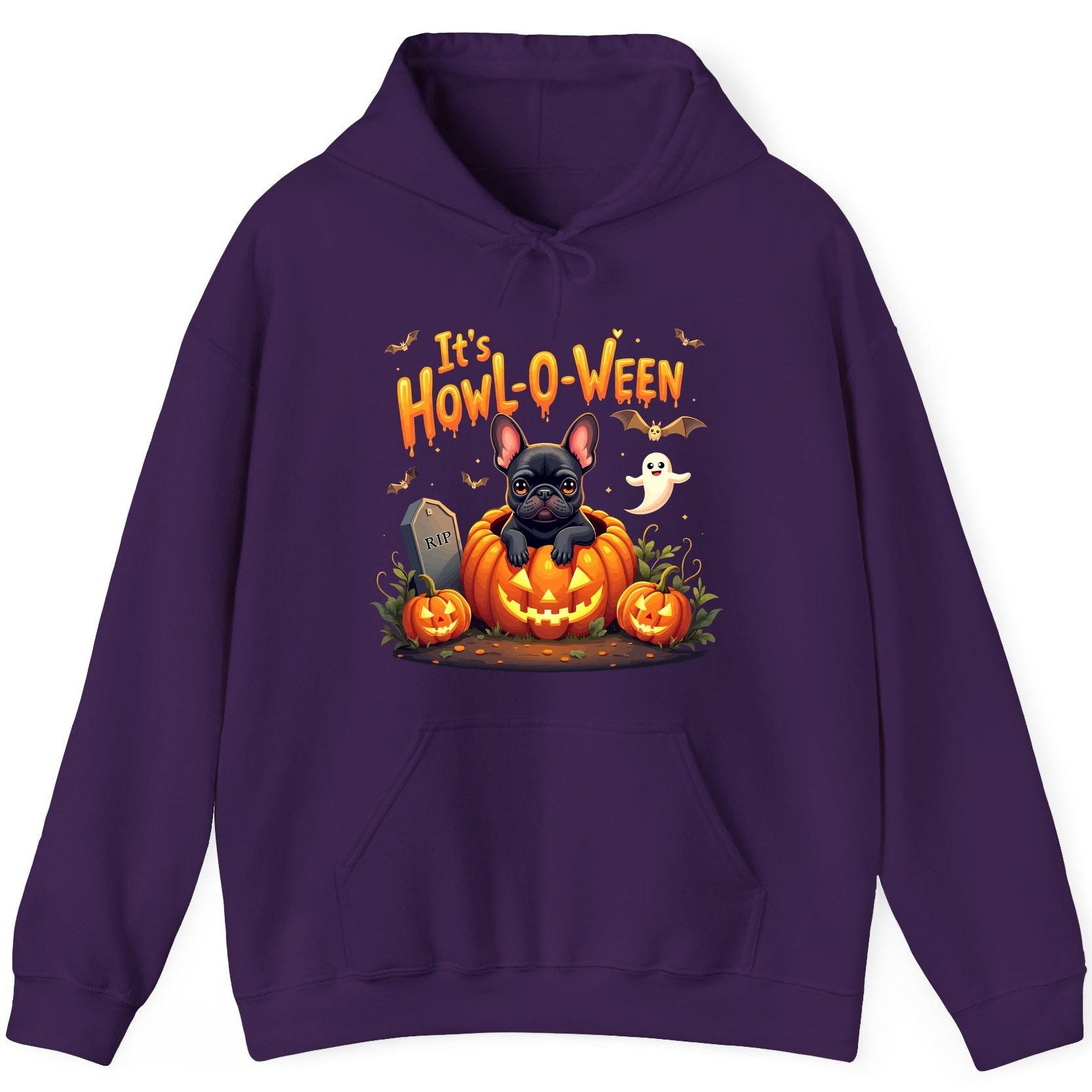 It's Howl-O-Ween french bulldog Hoodie Purple product mockup