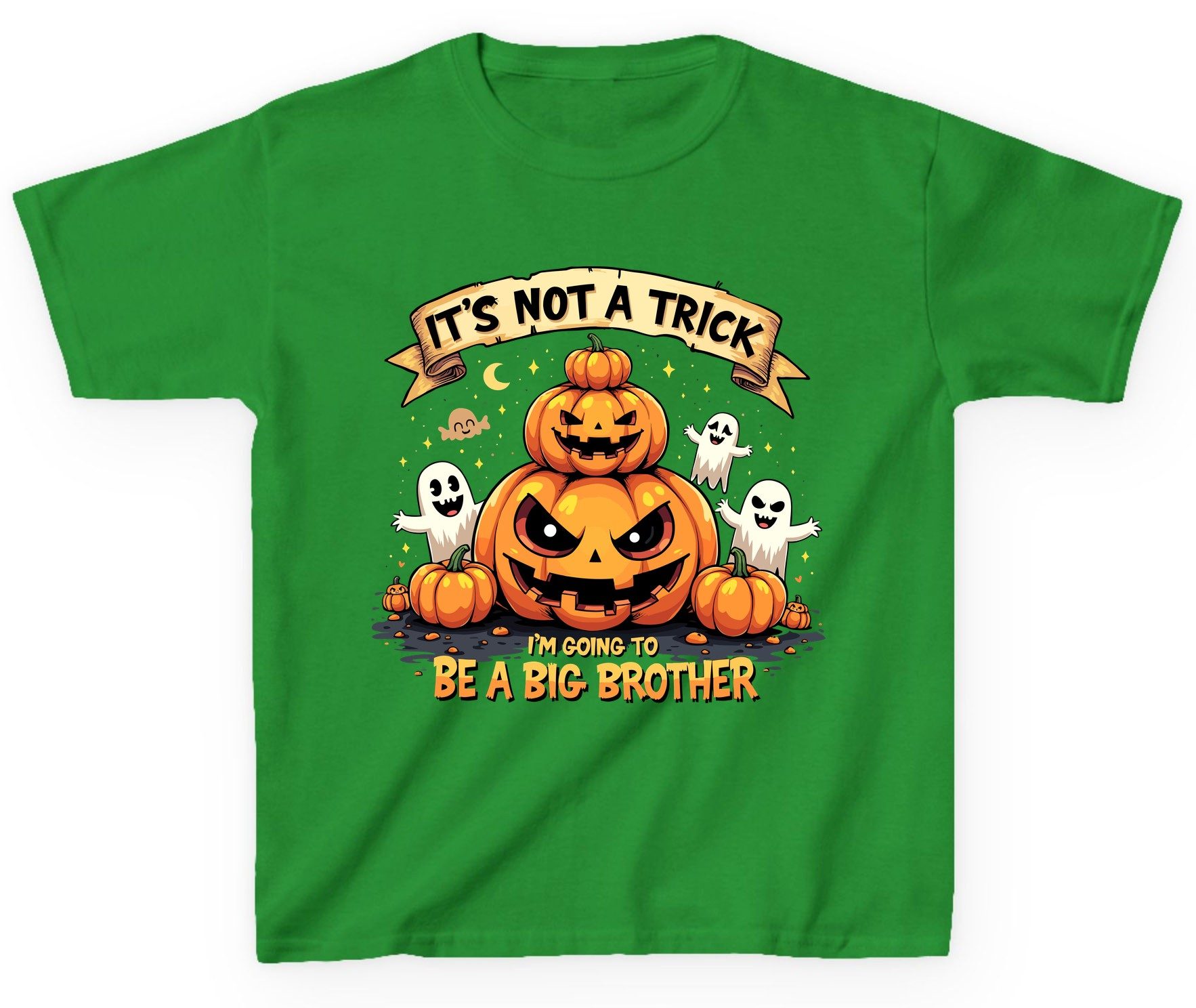 It's Not a Trick I'm Going to Be a Big Brother Halloween pregnancy announcement Youth T-Shirt Irish Green product mockup