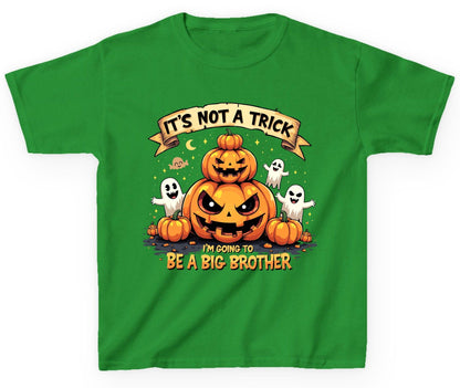 It's Not a Trick I'm Going to Be a Big Brother Halloween pregnancy announcement Youth T-Shirt Irish Green product mockup