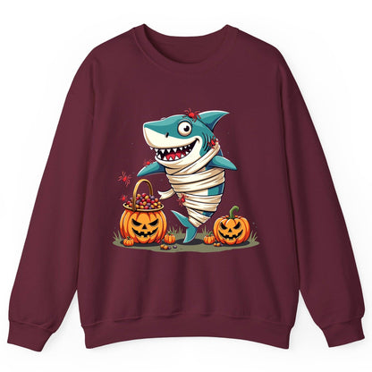 Mummy Shark Halloween shark Sweatshirt Maroon product mockup
