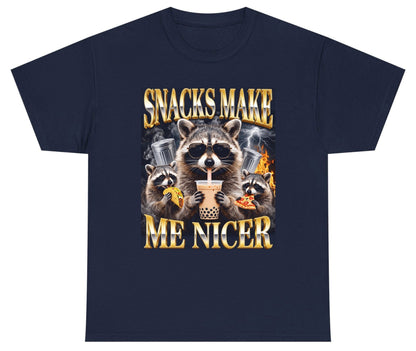 SNACKS MAKE ME NICER Funny Raccoon Youth T-Shirt - product mockup - Navy