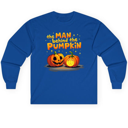 The Man Behind the Pumpkin Halloween pregnancy announcement Long Sleeve Tee Royal product mockup