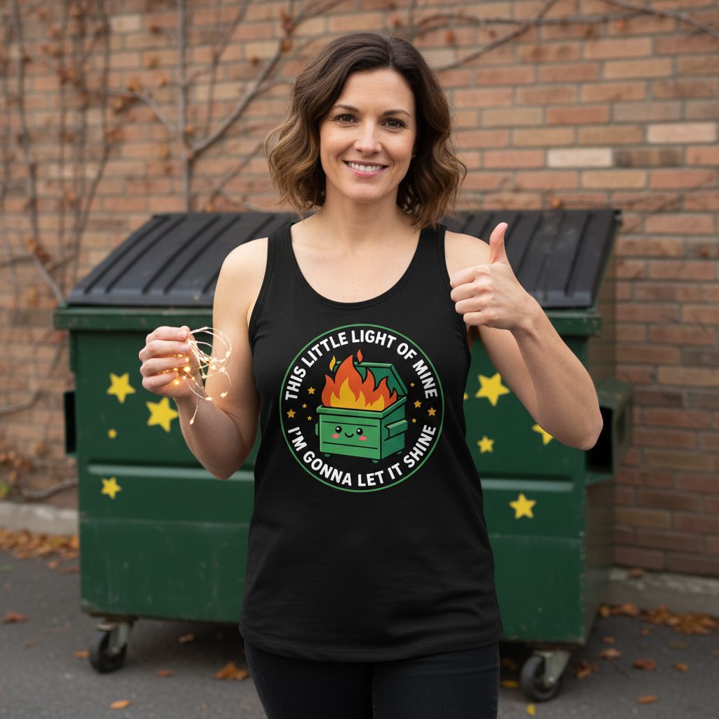 This little light of mine I'm gonna let it shine Dumpster Fire Tank Top Black lifestyle mockup