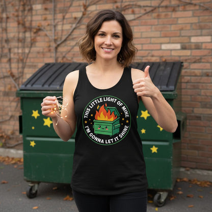 This little light of mine I'm gonna let it shine Dumpster Fire Tank Top Black lifestyle mockup