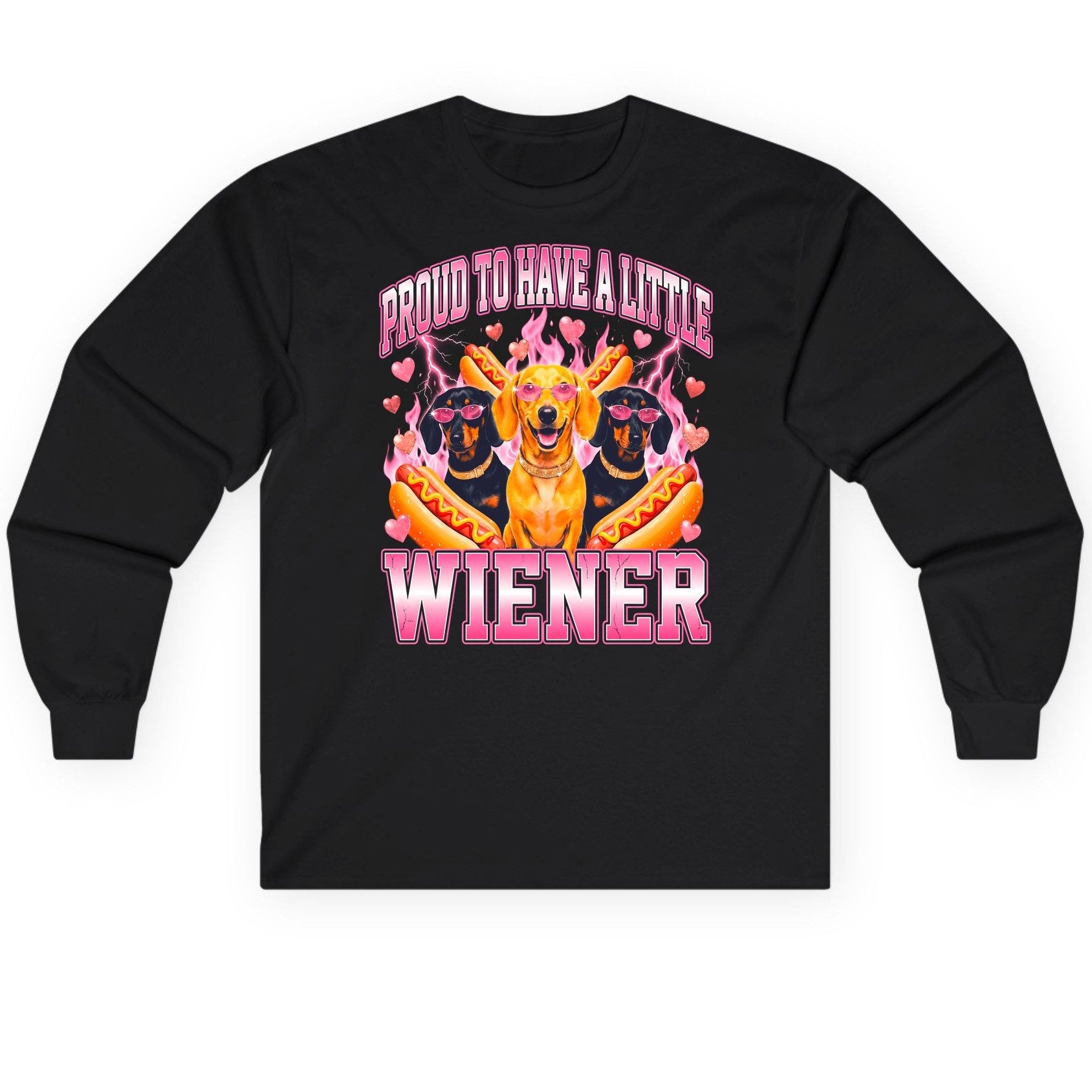 Proud to Have a Little Wiener dachshund Long Sleeve Tee Black product mockup