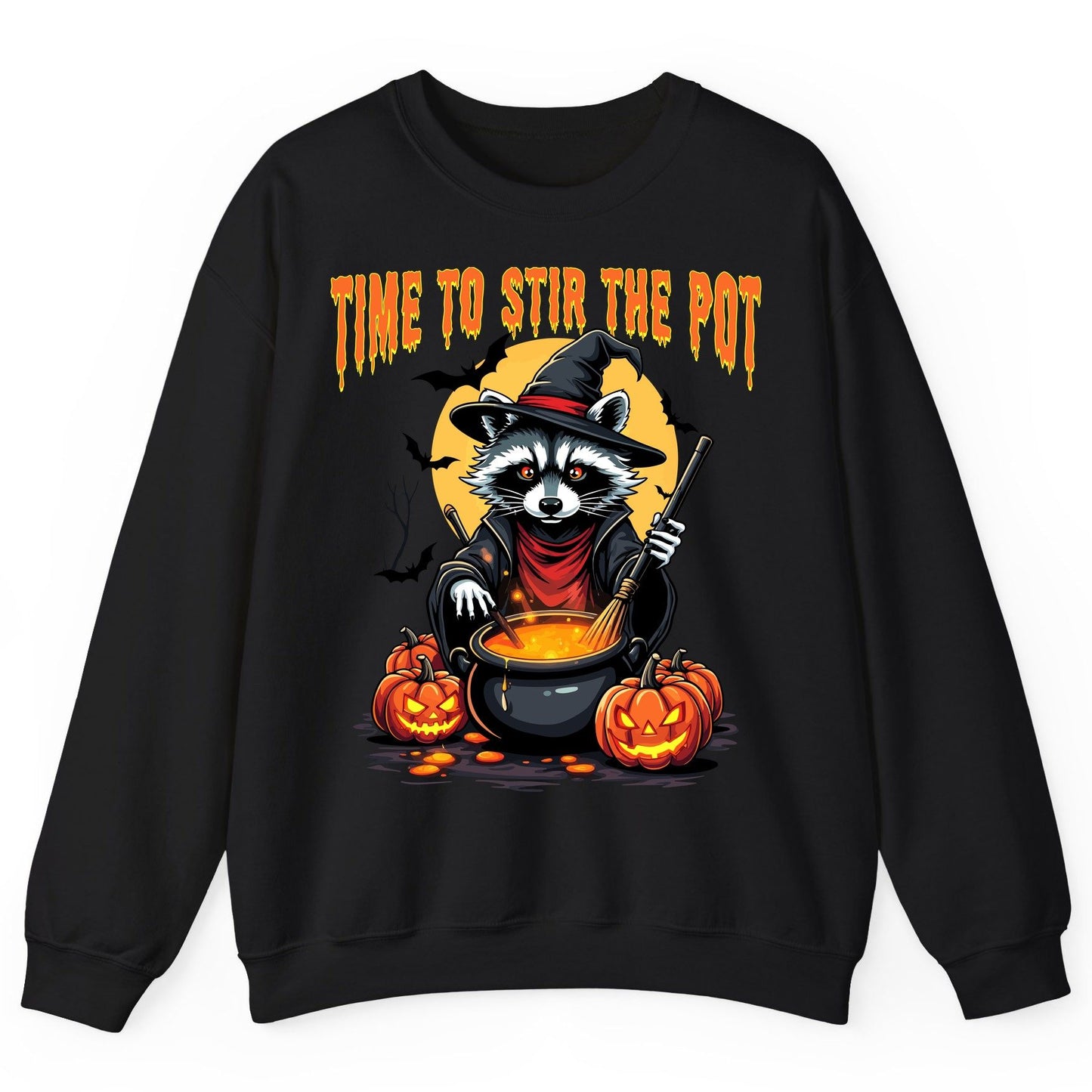 Time to Stir the Pot Halloween raccoon Sweatshirt Black product mockup