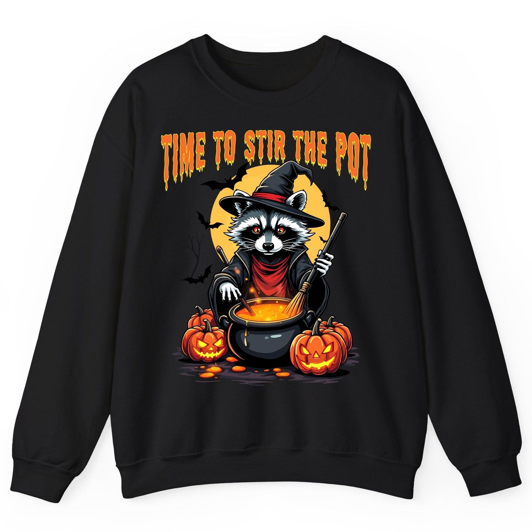 Time to Stir the Pot Halloween raccoon Sweatshirt Black product mockup