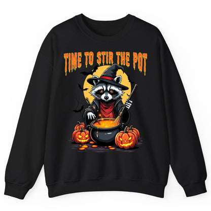 Time to Stir the Pot Halloween raccoon Sweatshirt Black product mockup