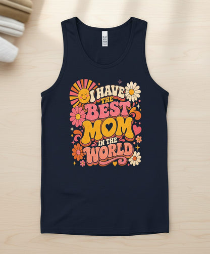 I HAVE THE BEST MOM IN THE WORLD Retro Mother's Day Tank Top - product mockup - Navy