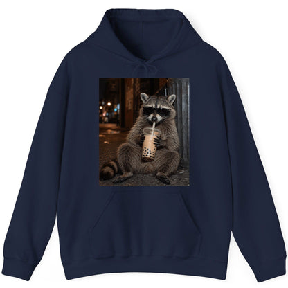 Cool Raccoon Bubble Tea Funny Lovers Hoodie - product mockup - Navy