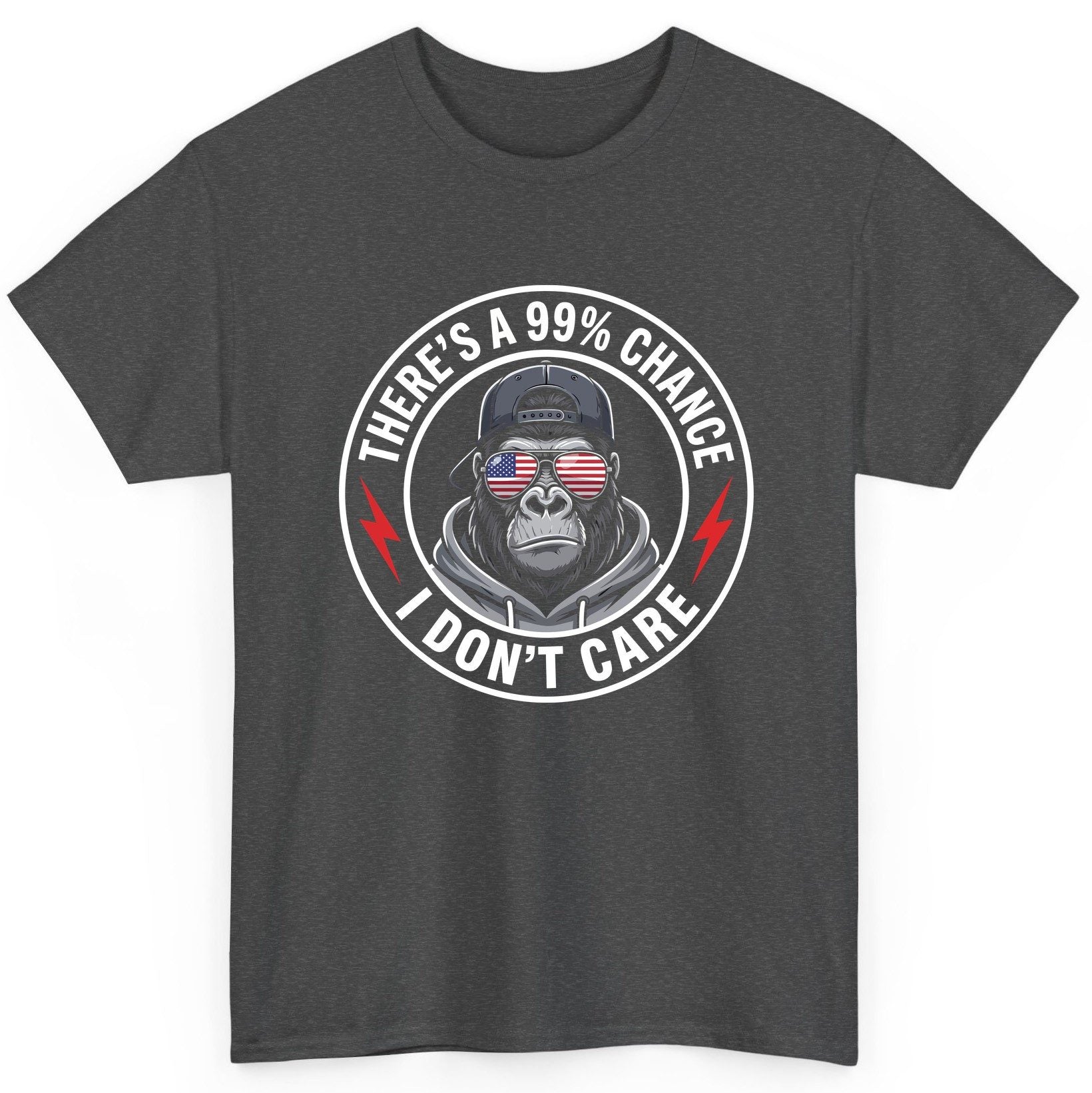 There's a 99% Chance I Don't Care sarcastic gorilla T-Shirt Dark Heather product mockup