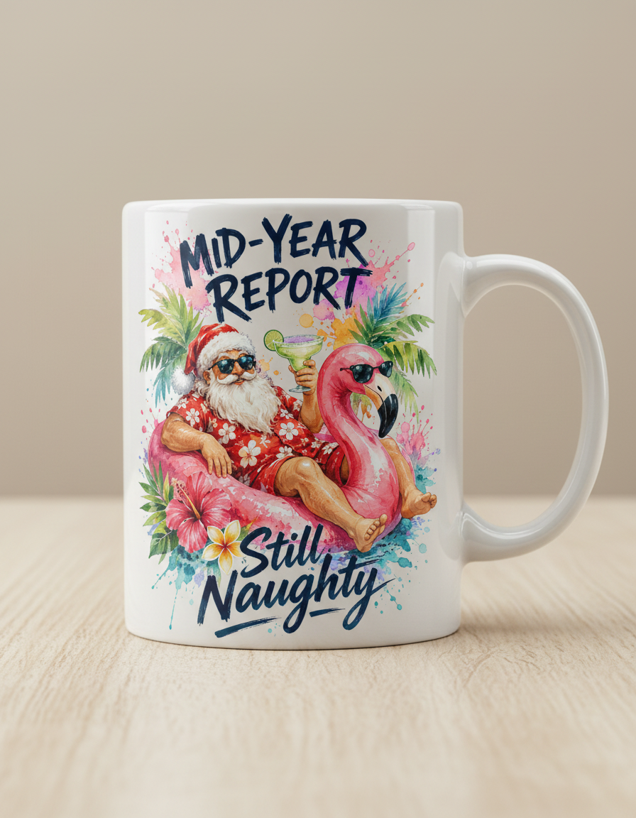 Funny Santa Vacation Mid-Year Report Still Naughty White Mug - White