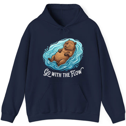 Go WITH THE Flow Funny Capybara Hoodie - product mockup - Navy