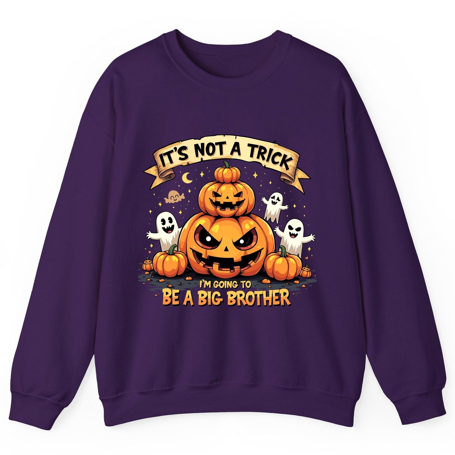 It's Not a Trick I'm Going to Be a Big Brother Halloween pregnancy announcement Sweatshirt Purple product mockup