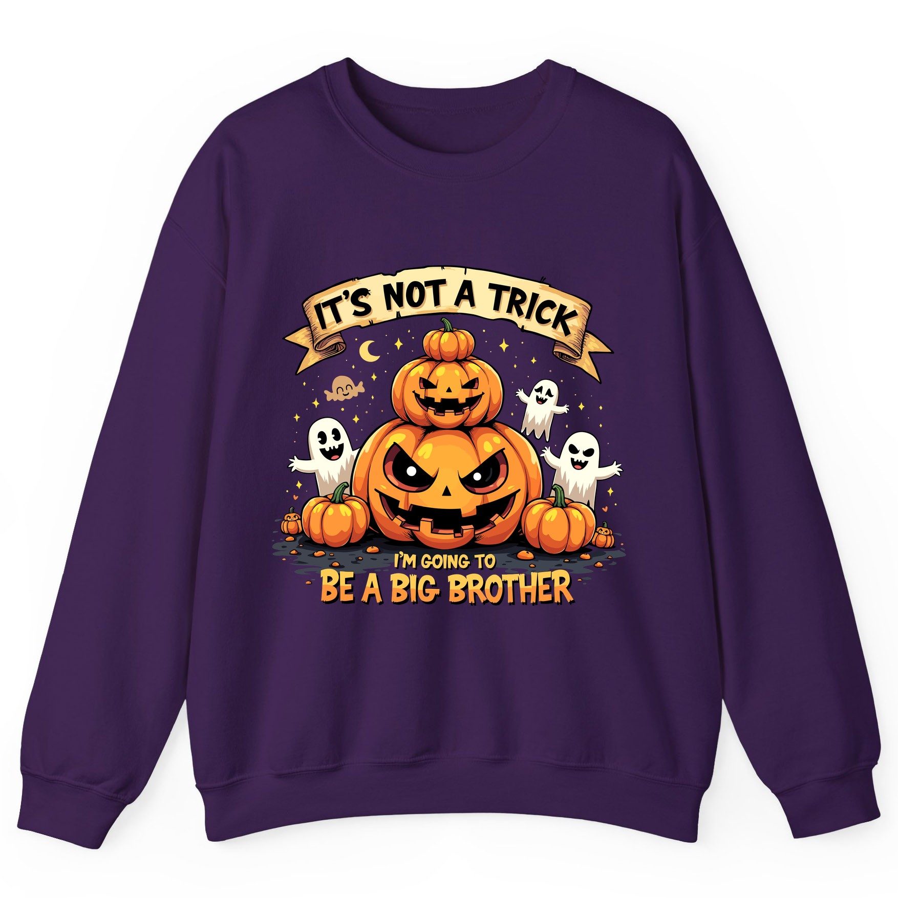 It's Not a Trick I'm Going to Be a Big Brother Halloween pregnancy announcement Sweatshirt Purple product mockup