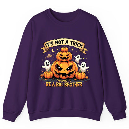 It's Not a Trick I'm Going to Be a Big Brother Halloween pregnancy announcement Sweatshirt Purple product mockup