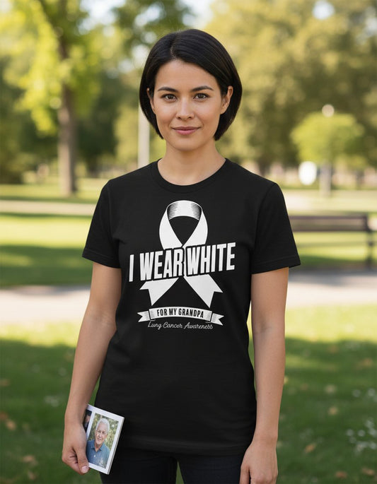 I Wear White for My Grandpa lung cancer awareness T-Shirt Black lifestyle mockup