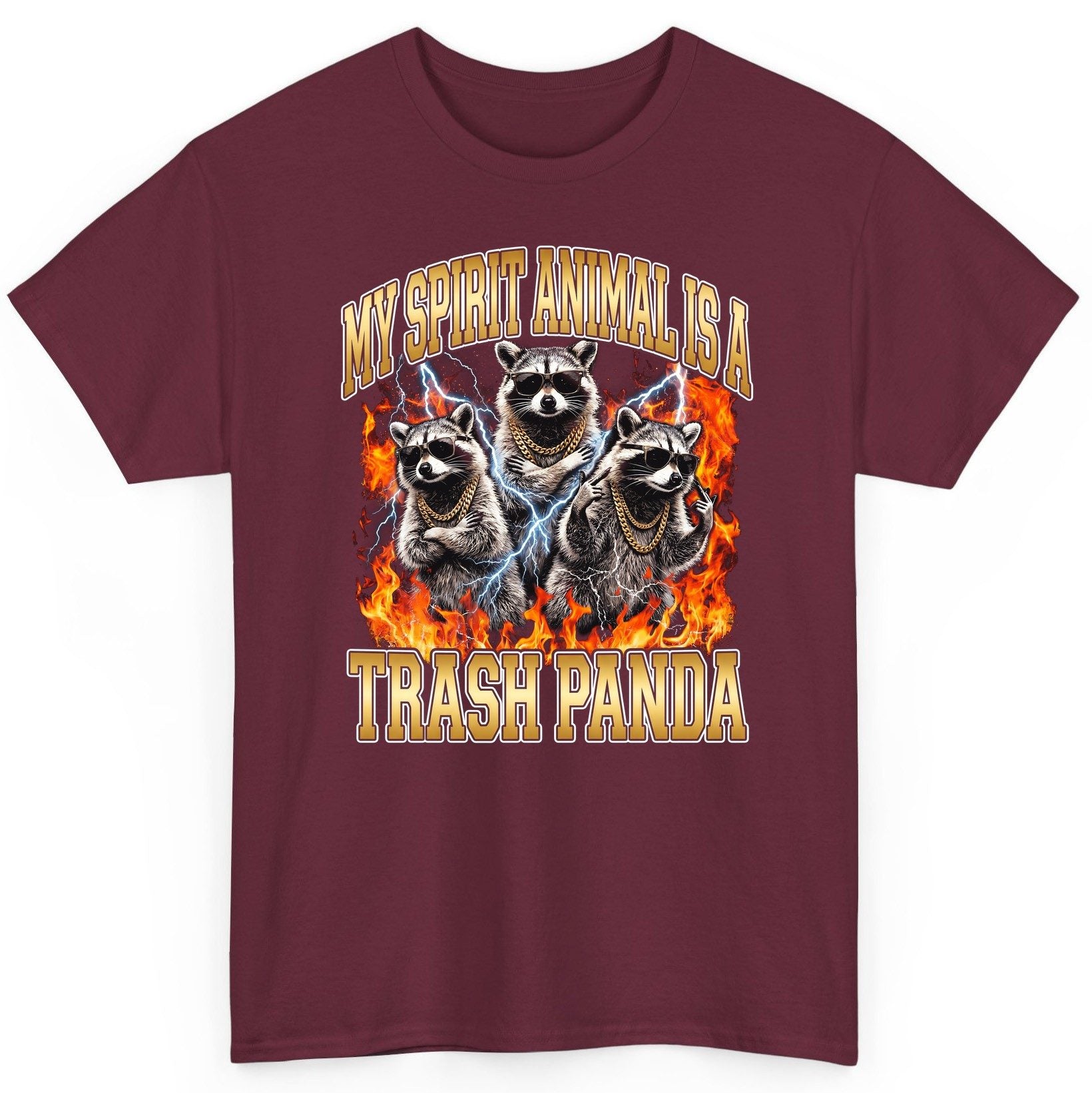 My Spirit Animal Is a Trash Panda raccoon T-Shirt Maroon product mockup