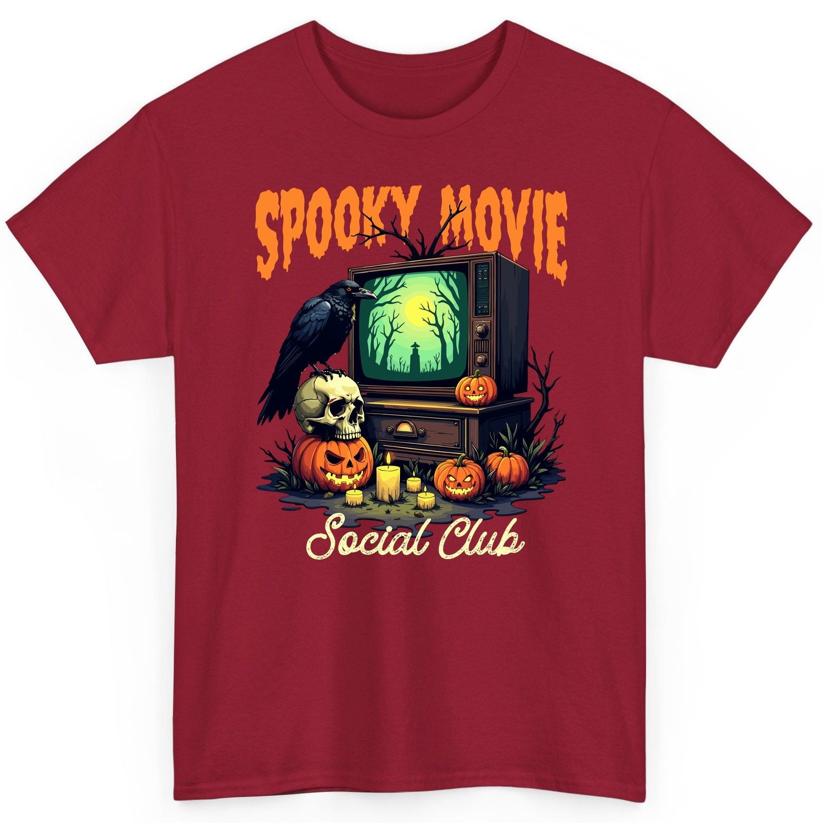 Spooky Movie Social Club Halloween T-Shirt Cardinal Red product mockup