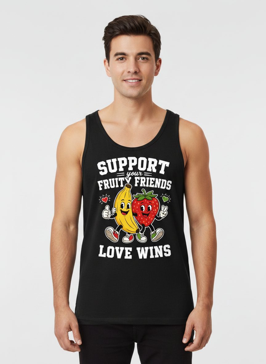 Support Your Fruity Friends Love Wins Retro Lgbtq Pride Tank Top - product mockup - Black