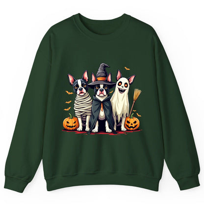 Halloween Boston Terrier Trio boston terrier Sweatshirt Forest Green product mockup