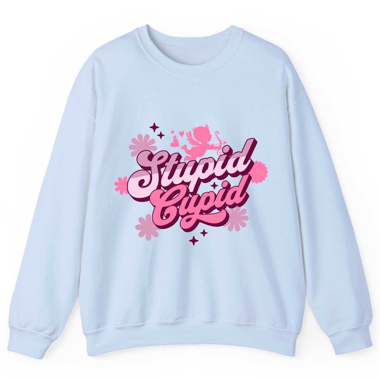 Stupid Cupid anti-Valentine's Day Sweatshirt Light Blue product mockup