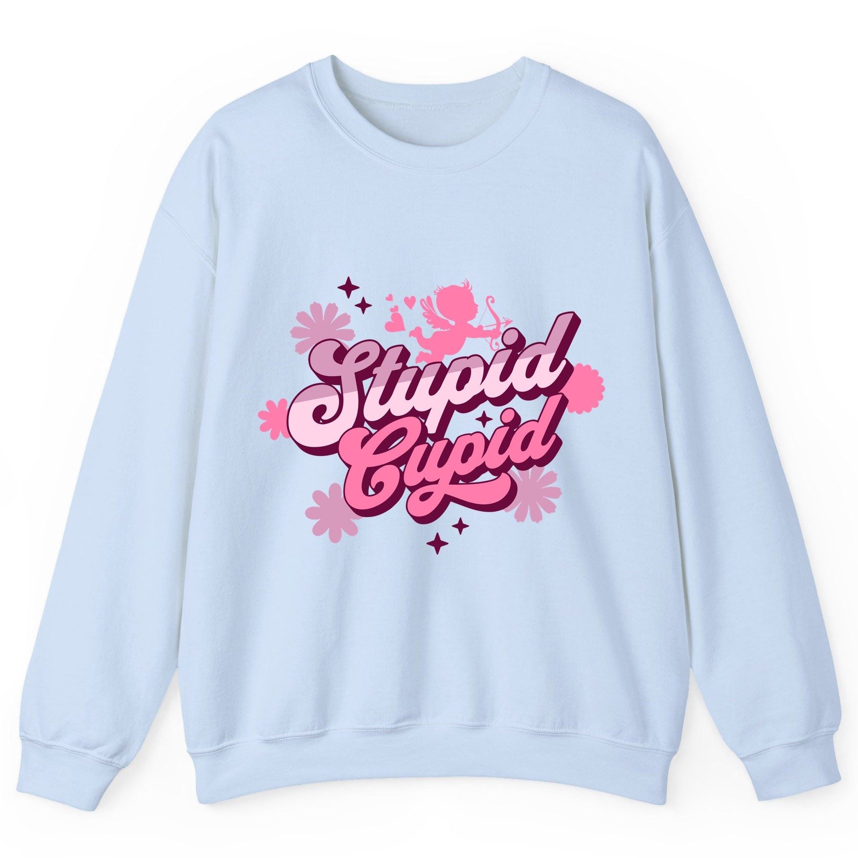 Stupid Cupid anti-Valentine's Day Sweatshirt Light Blue product mockup