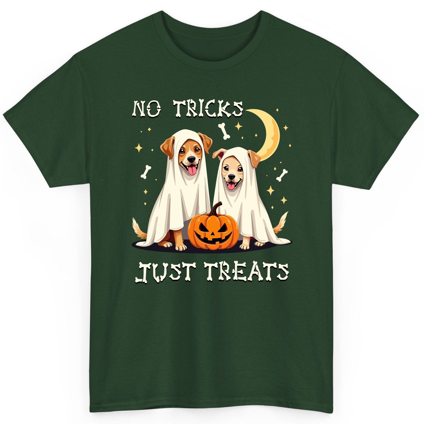 No Tricks Just Treats Halloween dogs T-Shirt Forest Green product mockup
