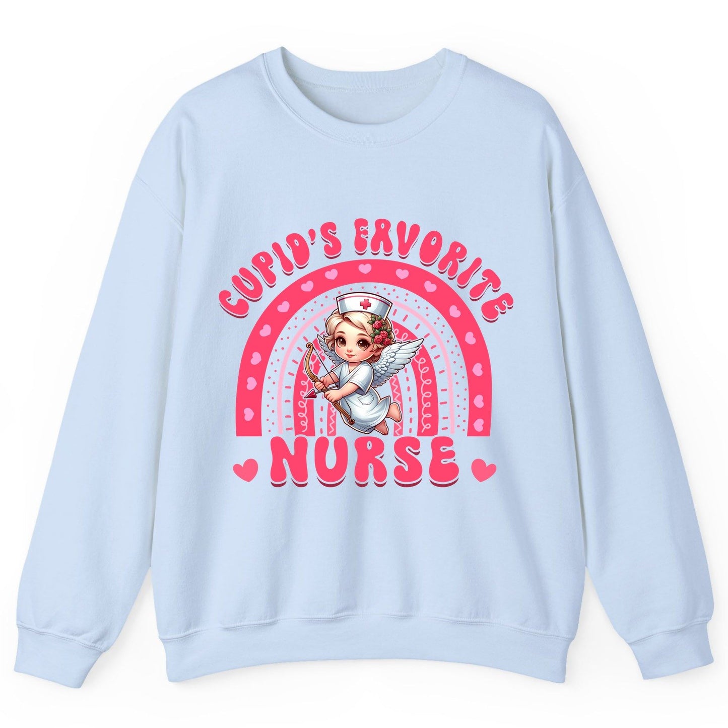 Cupid's Favorite Nurse nurse Sweatshirt Light Blue product mockup