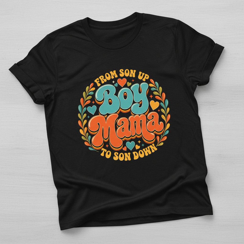 From Son Up to Son Down Boy Mama Retro Mothers of Sons T-Shirt - product mockup - Black