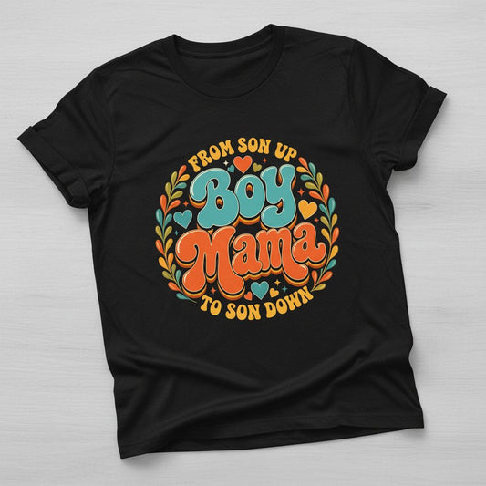 From Son Up to Son Down Boy Mama Retro Mothers of Sons T-Shirt - product mockup - Black