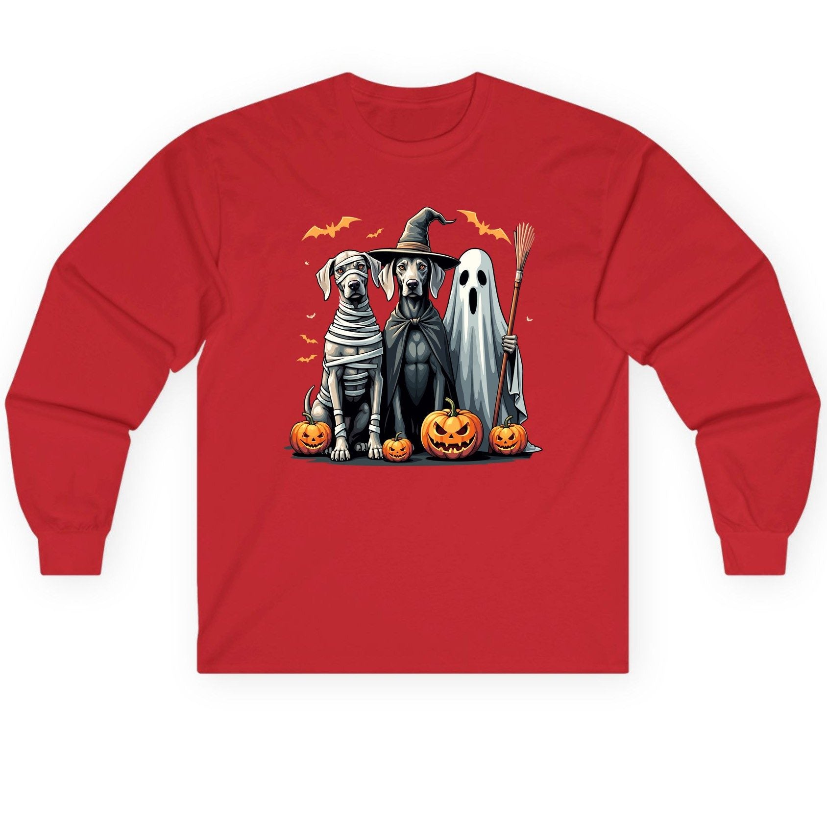 Halloween Weimaraner Dogs Halloween weimaraner dogs Long Sleeve Tee Red product mockup