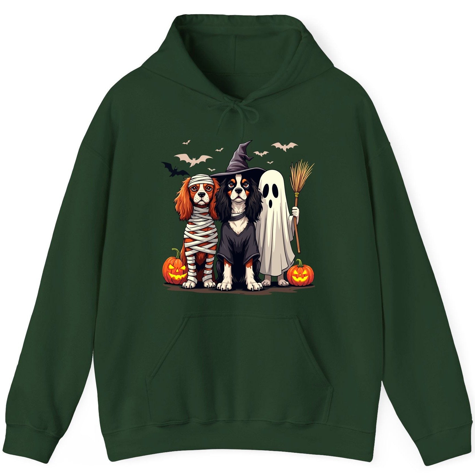 Cavalier Spaniel Halloween Dogs cavalier king charles spaniel Hoodie Forest Green product mockup
