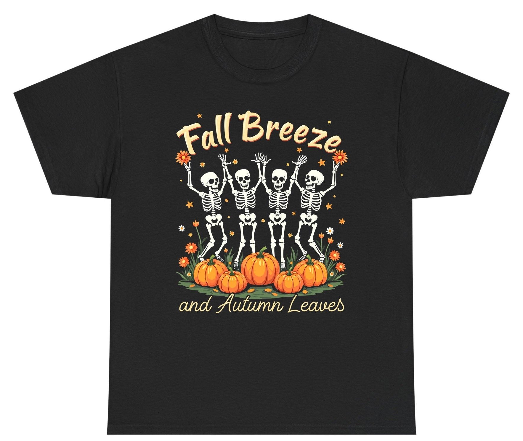 Fall Breeze and Autumn Leaves dancing skeletons Youth T-Shirt Black product mockup