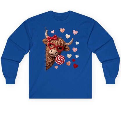Crochet Valentine's Highland Cow highland cow Long Sleeve Tee Royal product mockup