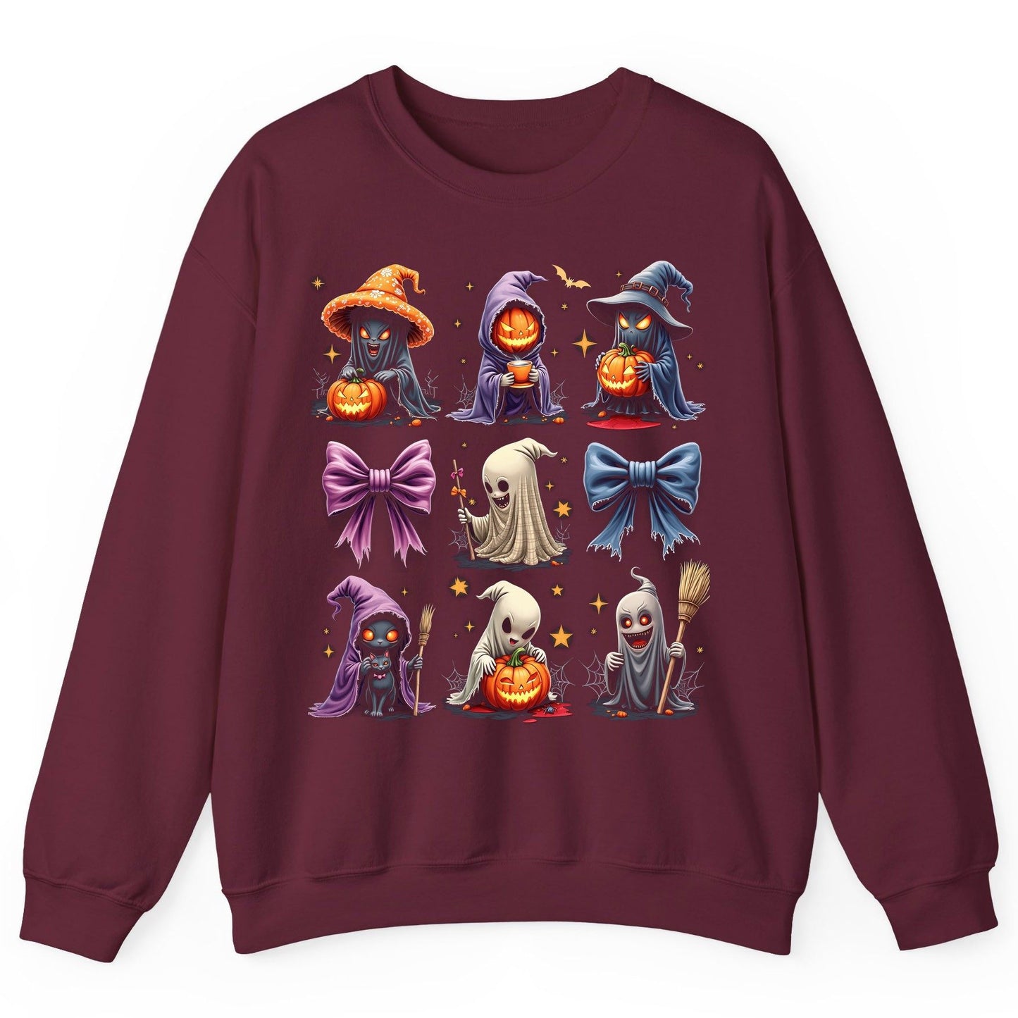 Spooky Cute Halloween Characters Halloween characters Sweatshirt Maroon product mockup