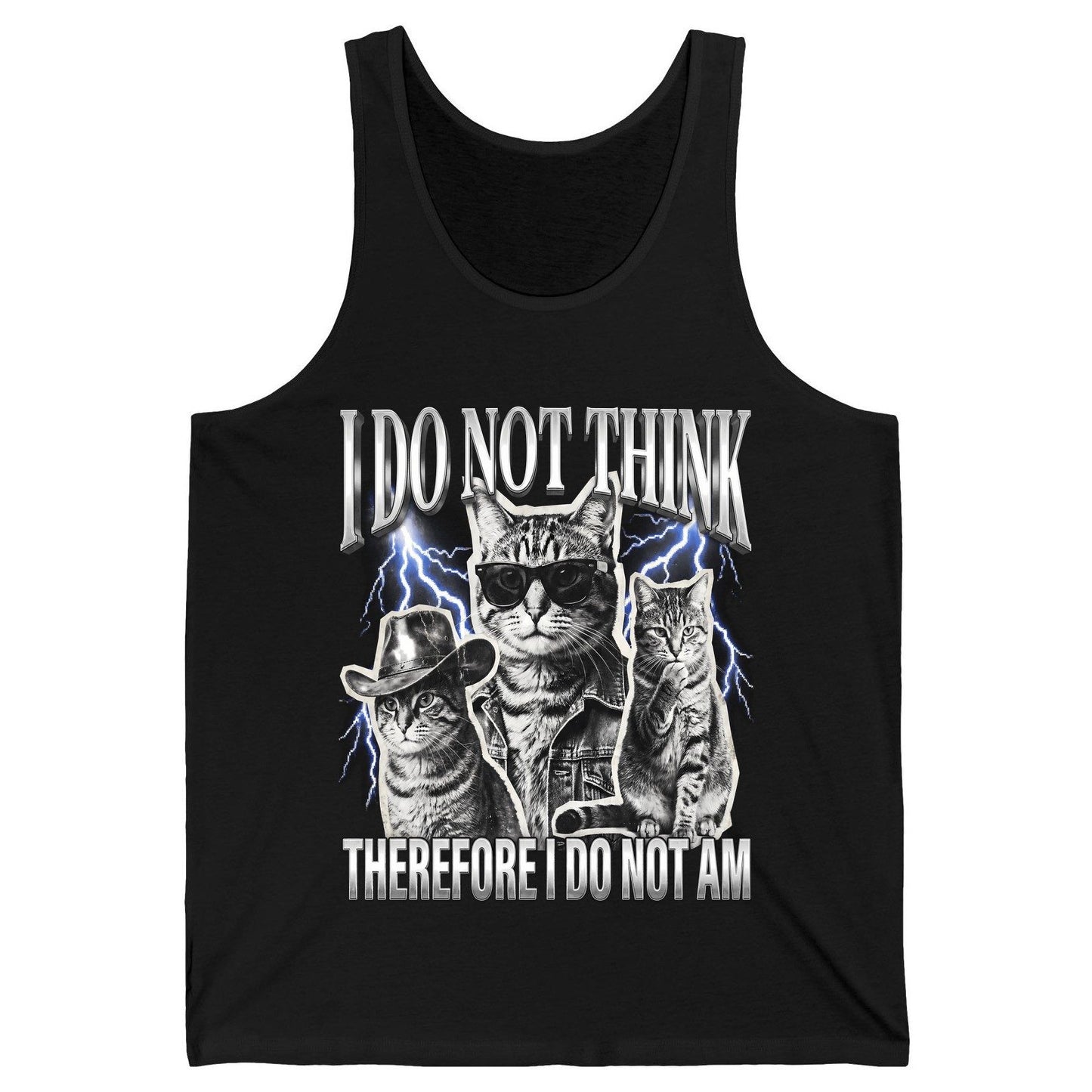 I Do Not Think Therefore I Do Not Am cats Tank Top Black product mockup