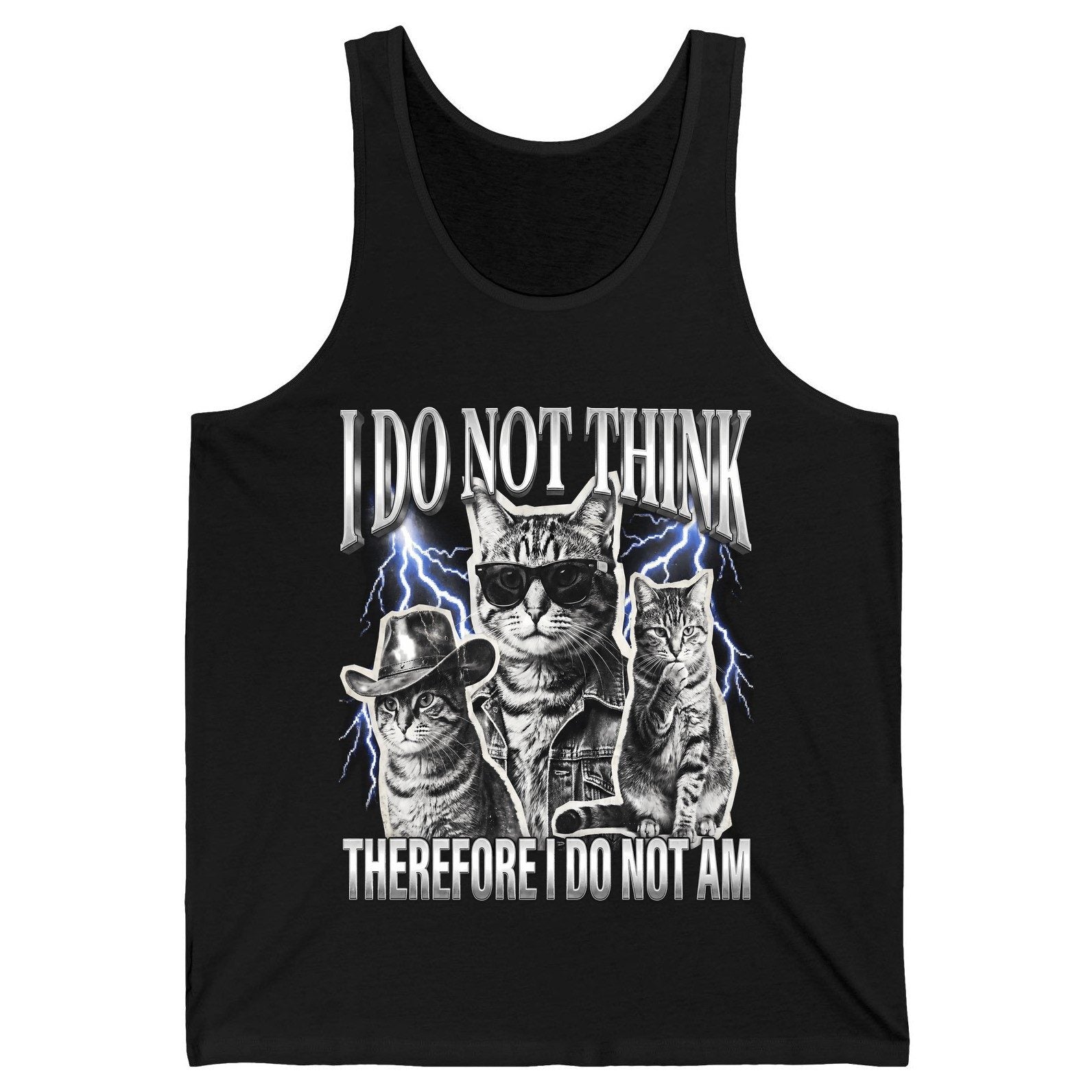 I Do Not Think Therefore I Do Not Am cats Tank Top Black product mockup